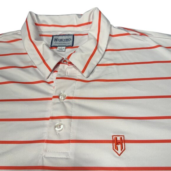 Heybo Outdoors - Mens Large Polo - White and Orange Strip - Picture 1 of 7